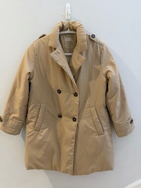 Zara Beige Double-Breasted Padded Trench Coat